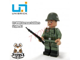 Unibrick Minifig WWII German Soldier #B w/ Rifle _Brick UN003B