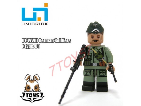 Unibrick Minifig WWII German Soldier #D w/ Machine gun pistol _Brick UN003D